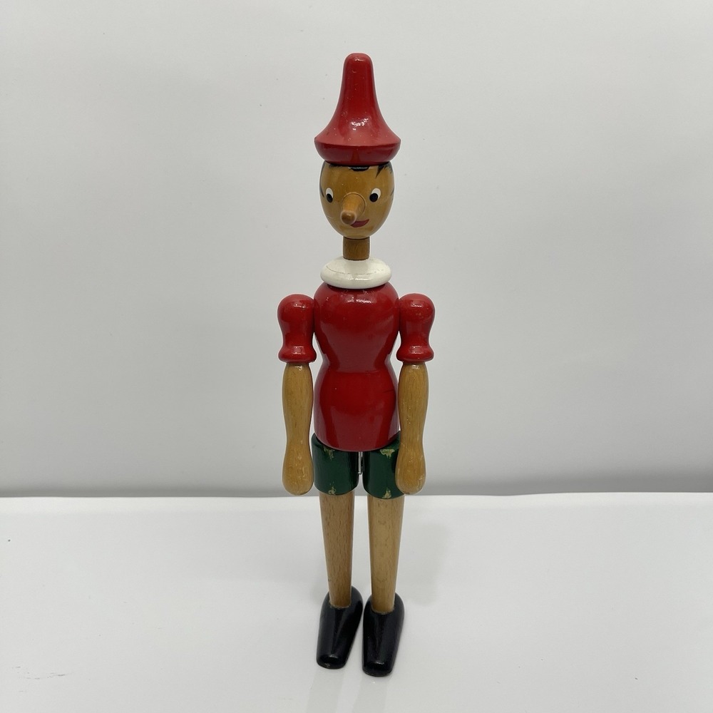 VTG Wooden Pinocchio Puppet Statue Doll Articulated Jointed Poseable Italy‎ 12"